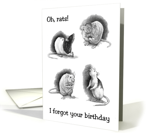 Belated Birthday Humor Oh Rats I Forgot Pencil Drawing of Rats card