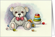 Welcome to New Baby with Watercolor Illustration of Bear and Toys card