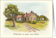 Welcome to Your New Home Congratulations with Watercolor Art of Country Homestead card