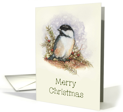 Merry Christmas General with Watercolor Art of Chickadee in Snow card