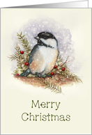 Merry Christmas General with Watercolor Art of Chickadee in Snow card