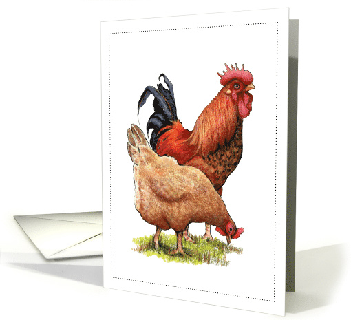 Any Occasion Blank Inside with Artwork of Rooster And Hen Chicken card