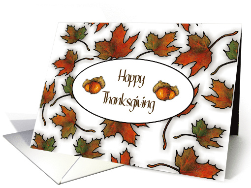 Happy Thanksgiving Canadian with Red Maple Leaves and Acorns card