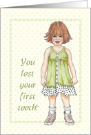 Congratulations on Losing First Tooth Girl in Green Dress Illustration card