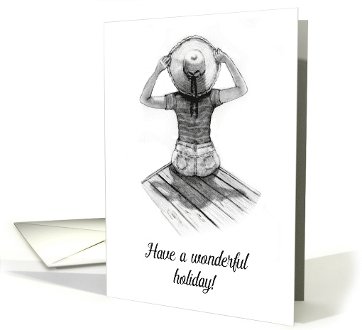Enjoy Your Holiday Vacation Woman Sitting on Dock in Sunshine card