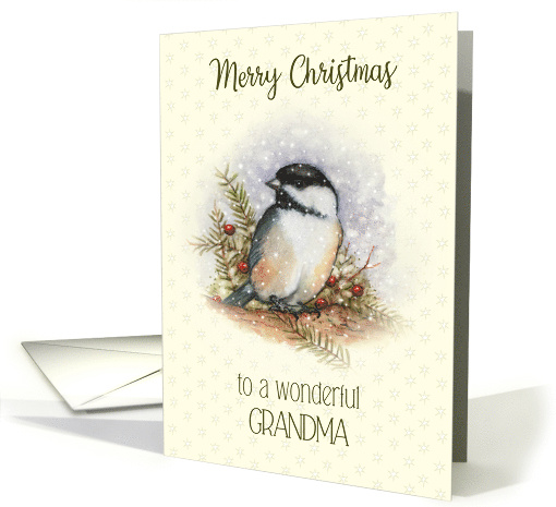 Merry Christmas to a Wonderful Grandma with Chickadee and Berries card