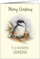Merry Christmas to a Wonderful Grandma with Chickadee and Berries card