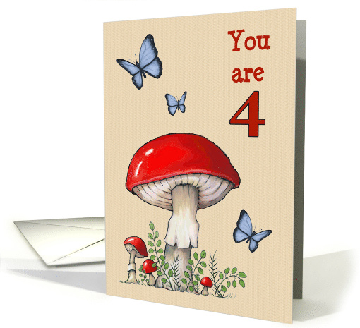 Happy Fourth Birthday Turning Four with Red Mushrooms and... (1704356)