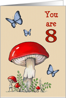 Happy Eighth Birthday Turning Eight with Red Mushrooms and Butterflies card