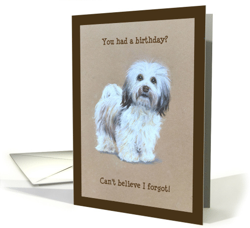 Happy Belated Birthday With Cute Havanese Puppy Looking Surprised card