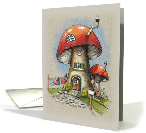 Any Occasion Blank Inside Fantasy Art of Mushroom Houses... (1705592)