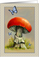 Any Occasion Blank Inside Red Mushroom and Butterflies Illustration card
