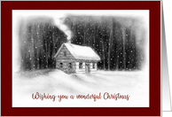 General Merry Christmas with Drawing of Cabin in Woods and Snow card