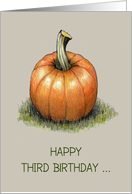 Happy Third Birthday to Cute Little Pumpkin Turning Three Illustration card