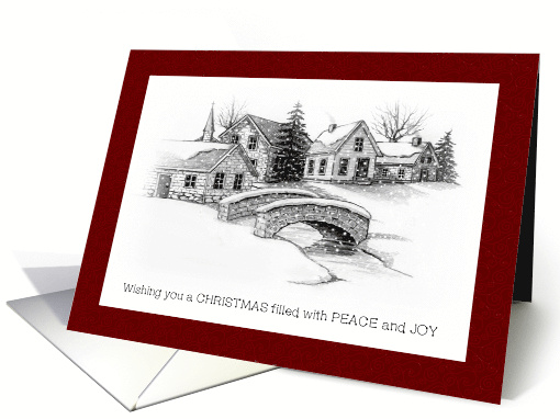 General Christmas Peace and Joy with Village in Snow Winter Scene card