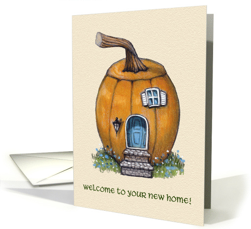 Welcome to Your New Home with Cute Pumpkin House Illustration card