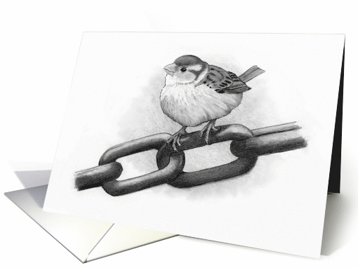 Any Occasion Blank Inside with Pencil Drawing of Bird on a Chain card