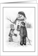 Any Occasion Blank Inside with Kids and Snowman Pencil Drawing Winter card