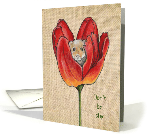 General Be My Valentine Don't Be Shy Mouse Peeking Out of Tulip card
