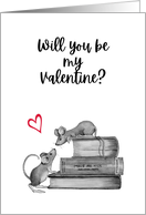 Be My Valentine General with Cute Mice on Books Pencil Illustration card