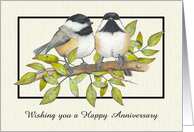 Happy Anniversary General with Cute Chickadee Couple Illustration card