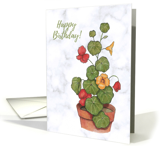 General Happy Birthday with Nasturtium Plant Flowers Illustration card