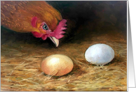 All Occasion Blank Inside Painting of Hen Inspecting Her Eggs card