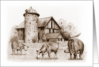 All Occasion Blank Inside with Sepia Drawing of Cows and Barn card