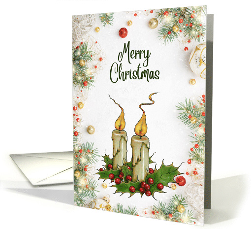 General Merry Christmas with Flaming Candles and Decorations card