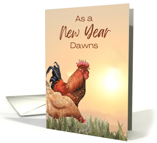 Happy New Year General with Rooster at Sunrise New Year Dawning card