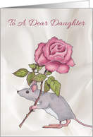 To an Estranged Daughter with Cute Mouse Carrying Pink Rose card
