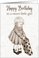 Happy Birthday to Sweet Little Girl with Drawing of Toddler in Dress card