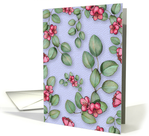 Any Occasion Floral Botanical Art, Pink Flowers and Leaves card