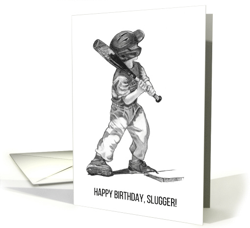 Happy Birthday Slugger with Drawing of Boy up at Bat card (1794644)