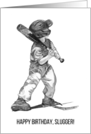 Happy Birthday Slugger with Drawing of Boy up at Bat card