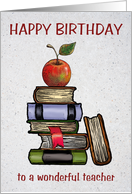 Happy Birthday to Wonderful Teacher Illustration of Books and Apple card