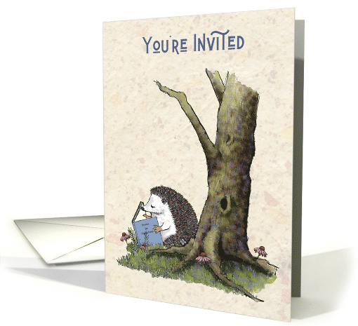 Invitation to Book Club Reading Group Hedgehog Reading Under Tree card