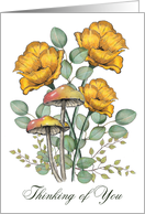 Thinking of You General Botanical Art with Poppies Mushrooms Leaves card