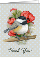 General Thank You Card Blank Inside with Cute Chickadee and Poppies card