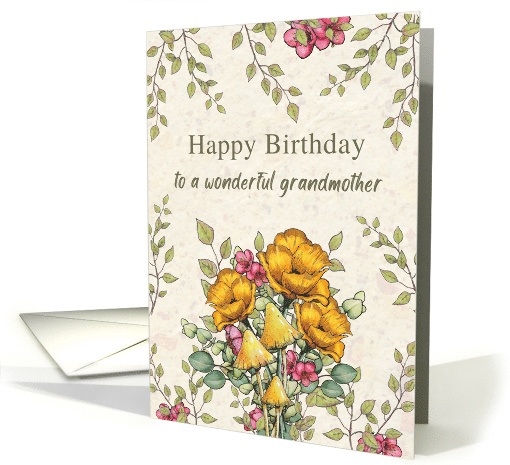 Happy Birthday to Wonderful Grandmother Flowers and Leaves Art card