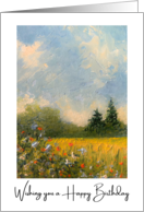 General Happy Birthday With Knife Painting of Sunny Field and Flowers card