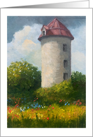 Painting of Abandoned Stone Silo With Flowers Blank Inside card
