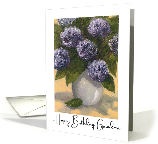 Happy Birthday to Grandma with Vase of Purple Hydrangeas card