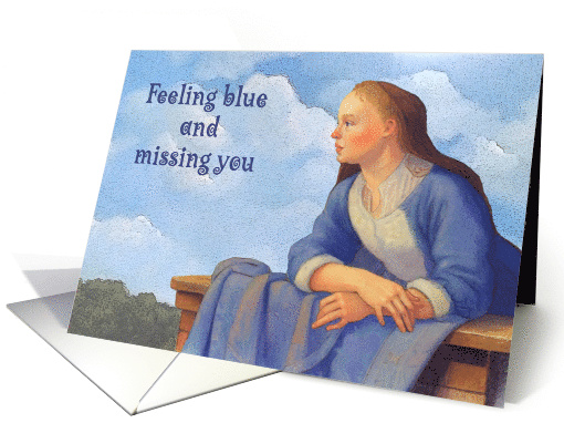 Feeling Blue Missing You Woman On Balcony After Old Master Art card