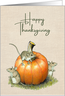 Happy Thanksgiving with Pumpkin and Mice Drawing Illustration