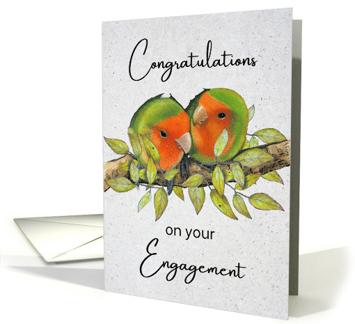 Engagement Congratulations with Lovebirds on Leafy Branch card