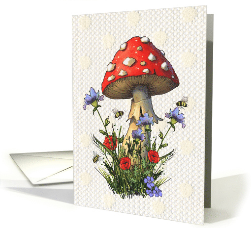 All Occasion Red Toadstool with Flowers and Bees Blank card (1989062)