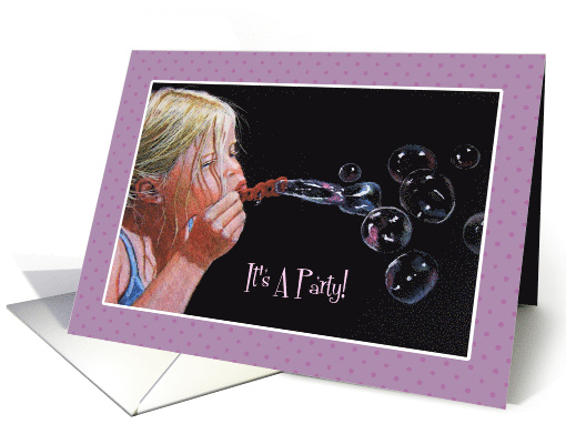 Party Invitation Drawing of LIttle Girl Blowing Bubbles... (615424)