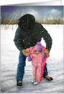 Encouragement Cowboy Helps Daughter Skating Lesson Western Art card