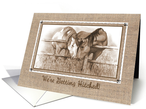 Western Wedding Invitation We're Getting Hitched Horses Nuzzling card
